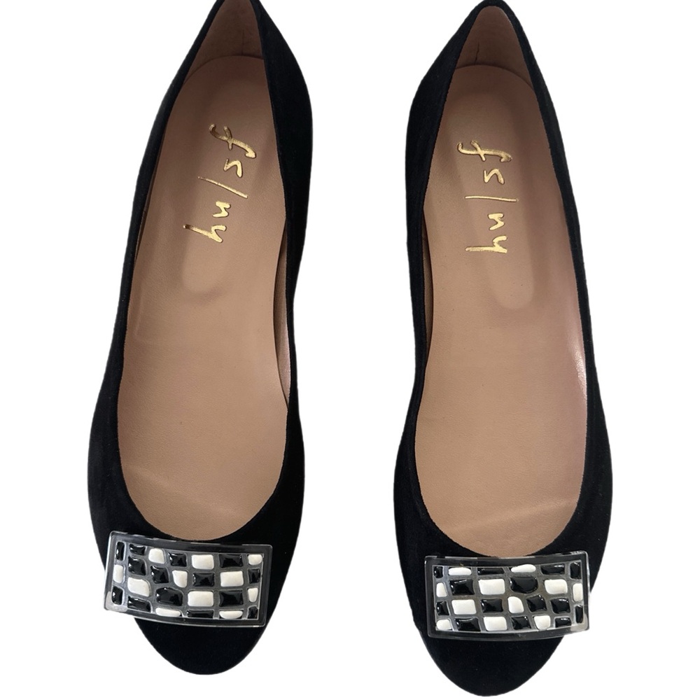 French Sole Black Ballet Flats with Checkered Toe